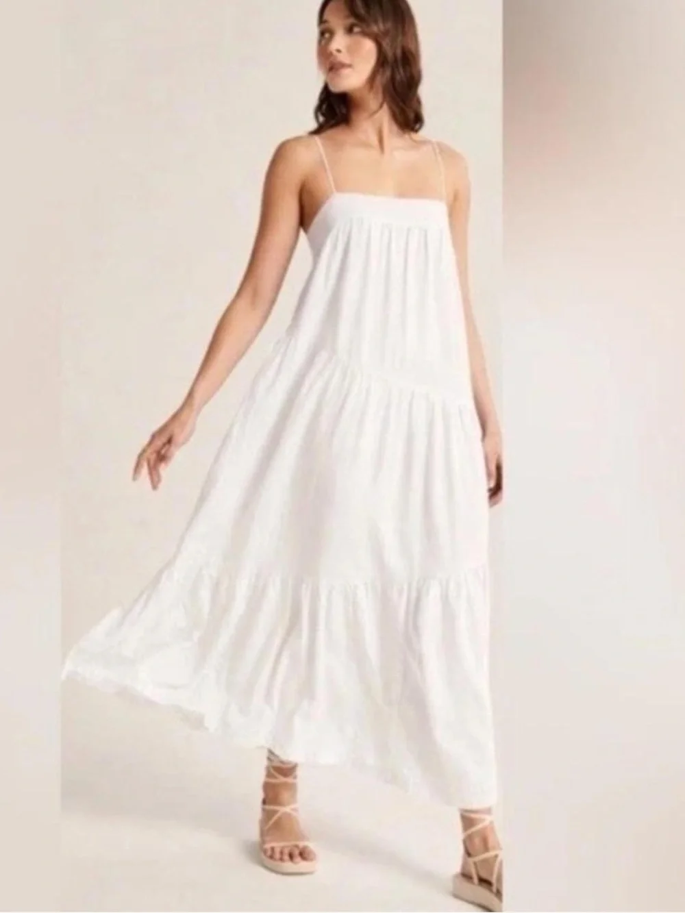 Abercrombie & Fitch Linen Tiered Maxi Dress White